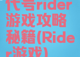 代号rider游戏攻略秘籍(Rider游戏)