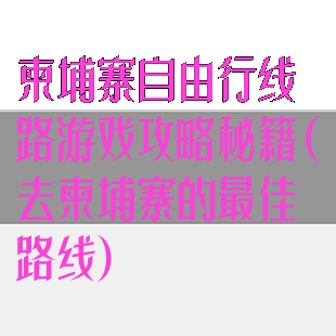 柬埔寨自由行线路游戏攻略秘籍(去柬埔寨的最佳路线)