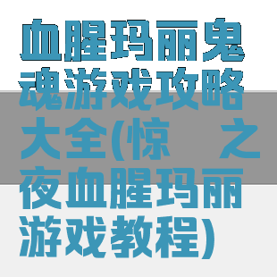 血腥玛丽鬼魂游戏攻略大全(惊悚之夜血腥玛丽游戏教程)